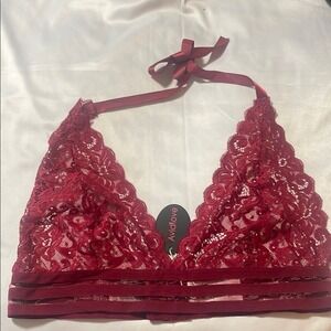 Avidlove Bralette Burgundy Lace Halter Neck Tie‎ Back Women's XL